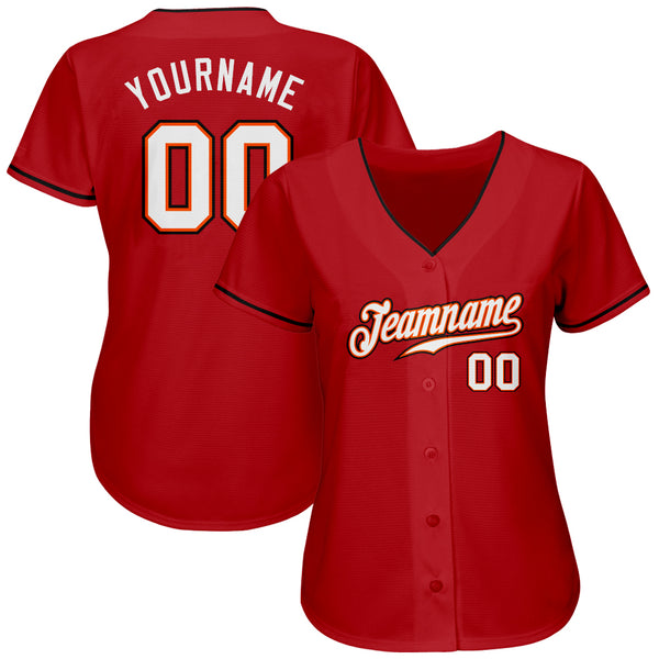 Custom Red White-Orange Authentic Baseball Jersey