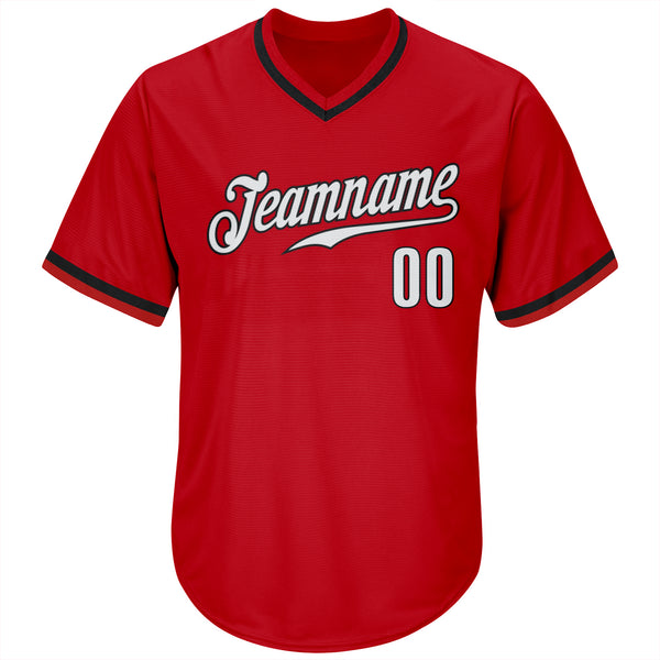 Custom Red White-Black Authentic Throwback Rib-Knit Baseball Jersey Shirt