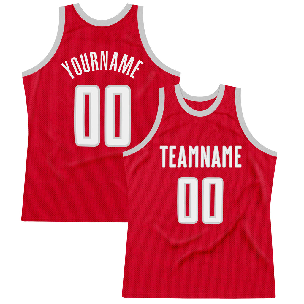 Custom Red White-Gray Authentic Throwback Basketball Jersey