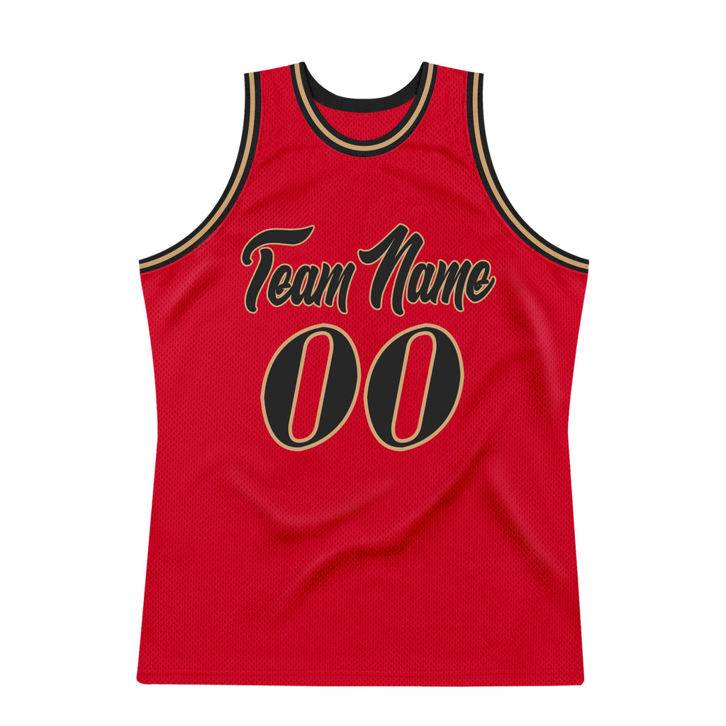 Custom Team Red Basketball Authentic Gold Throwback Jersey Black