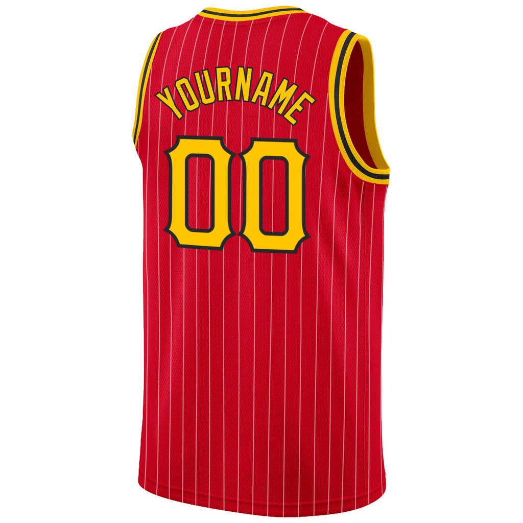 FIITG Custom Basketball Jersey Gold Black Pinstripe Red Authentic Youth Size:L