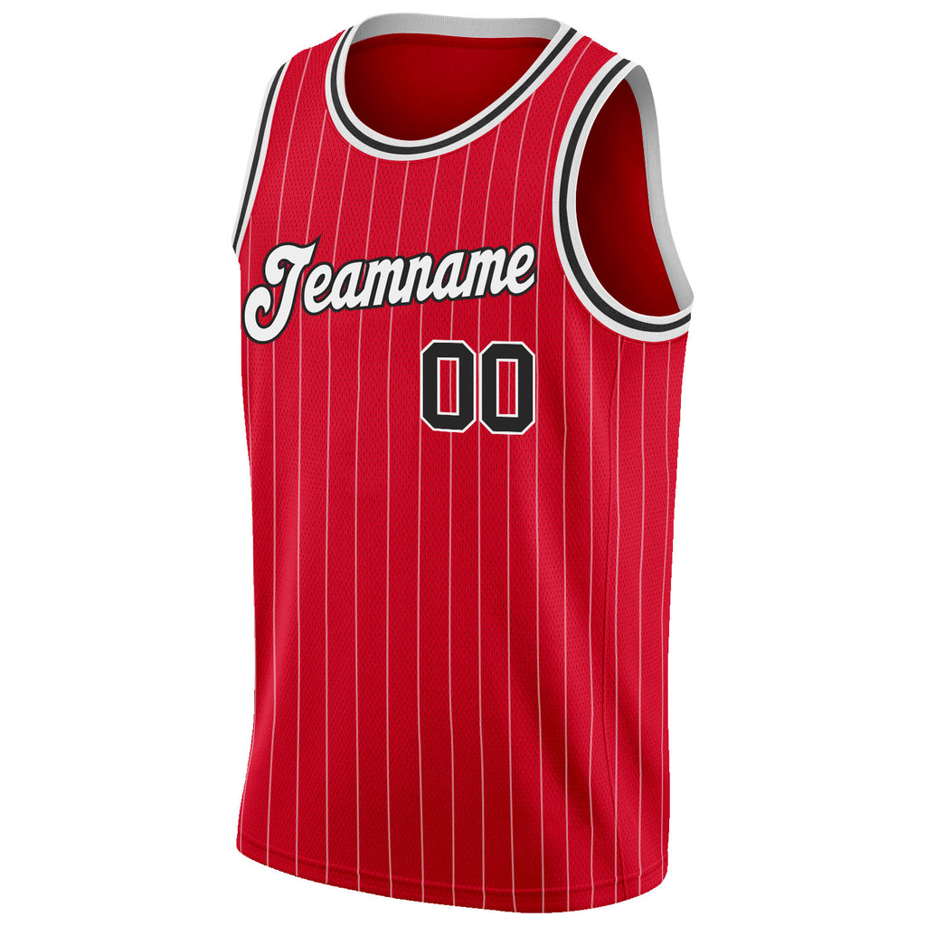 Custom White Red Pinstripe Red-Black Authentic Basketball Jersey Discount