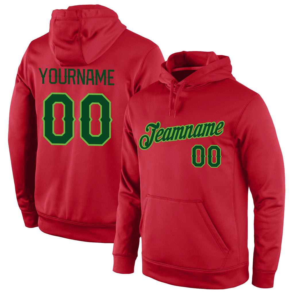 Custom Stitched Red Green-Neon Green Sports Pullover Sweatshirt Hoodie