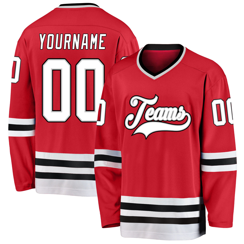 Custom Red White-Gray Hockey Jersey