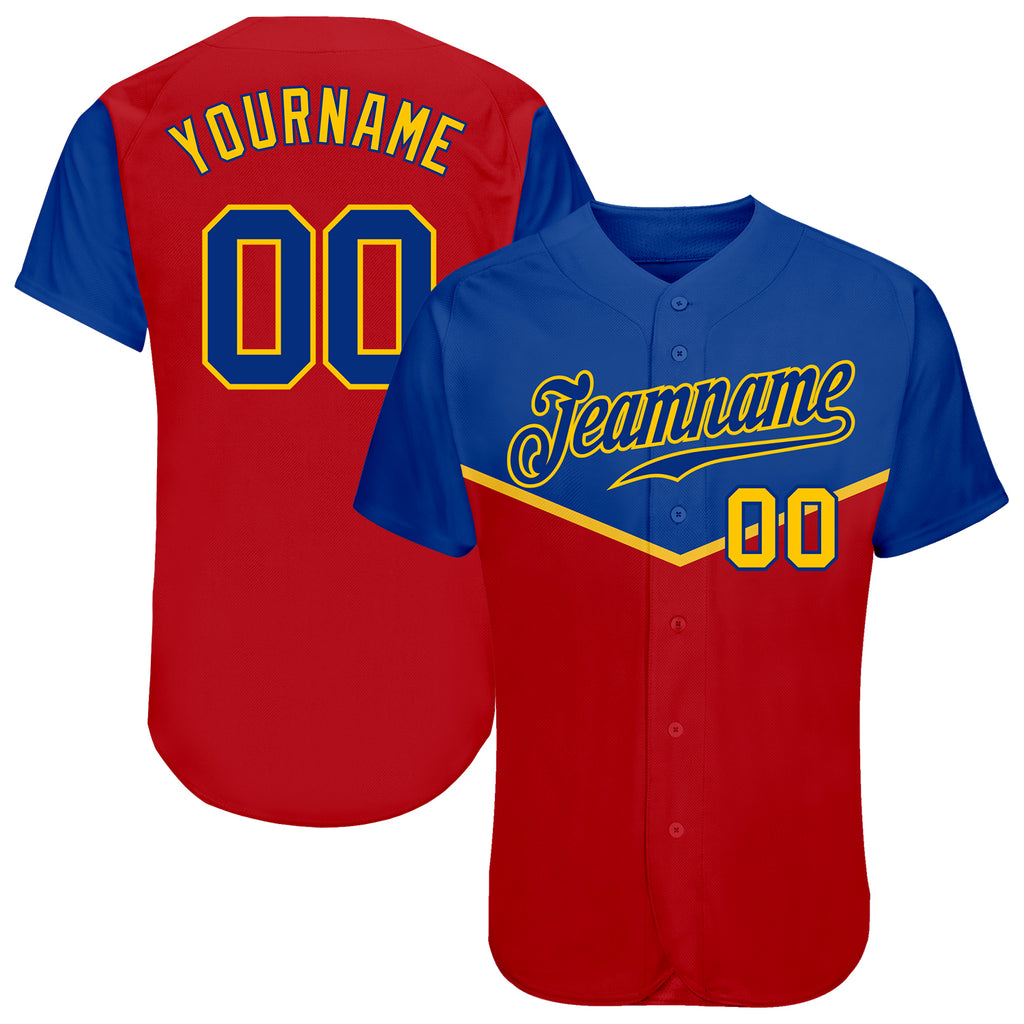 Custom Red Royal-Gold 3D Pattern Design Multicolor Authentic Baseball Jersey