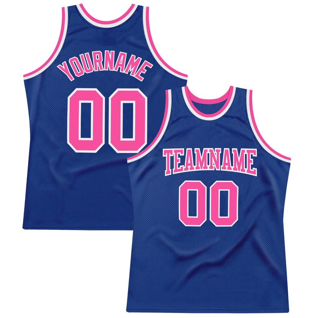 Custom Royal Pink-White Authentic Throwback Basketball Jersey