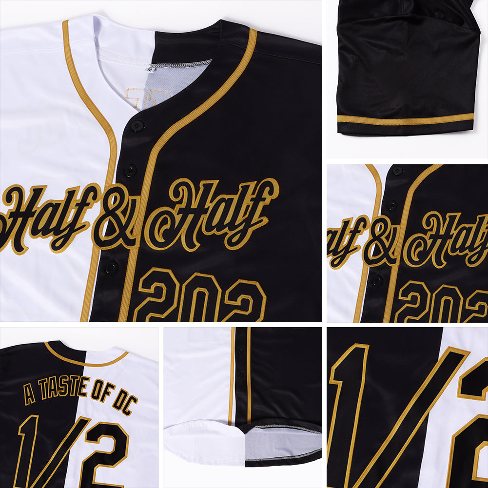 Custom White Black-Gold Authentic Split Fashion Basketball Jersey