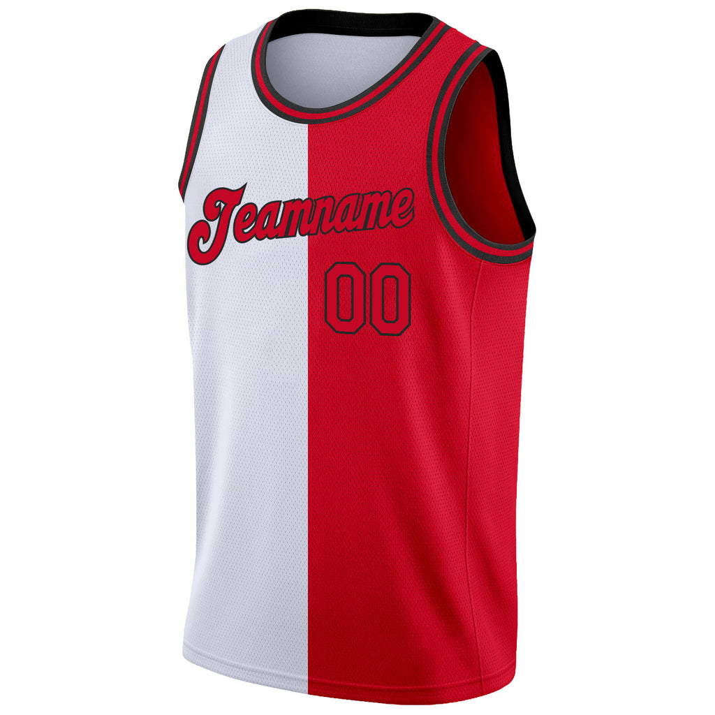 FIITG Custom Basketball Jersey White Red-Black Authentic Split Fashion