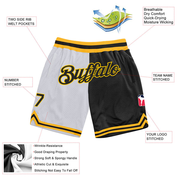 Custom White Black-Gold Authentic Throwback Split Fashion Basketball Shorts