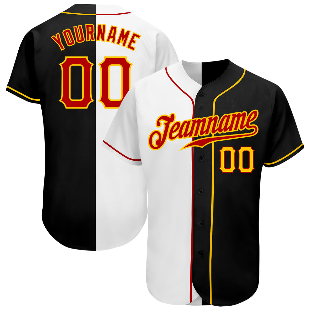 Custom Black Red-White Authentic Split Fashion Baseball Jersey