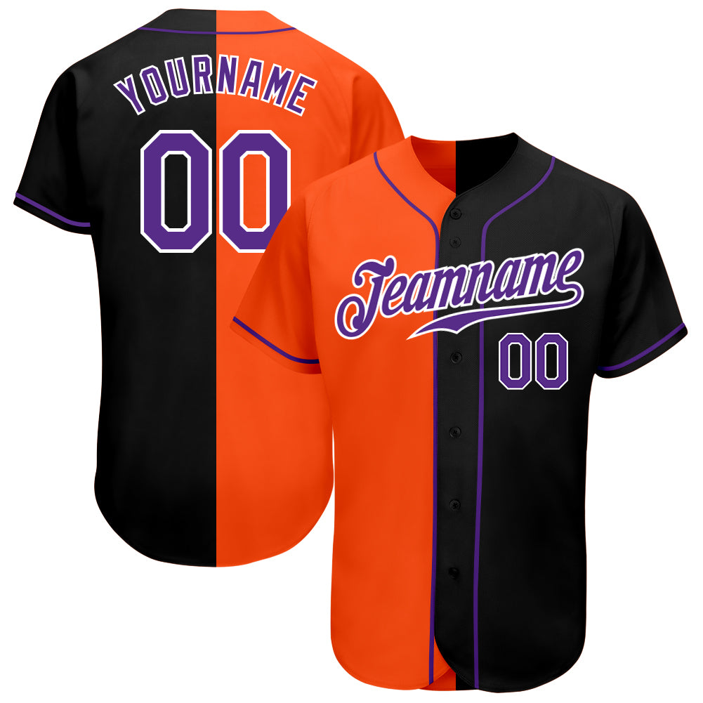 Custom Black Purple-Orange Authentic Split Fashion Baseball Jersey