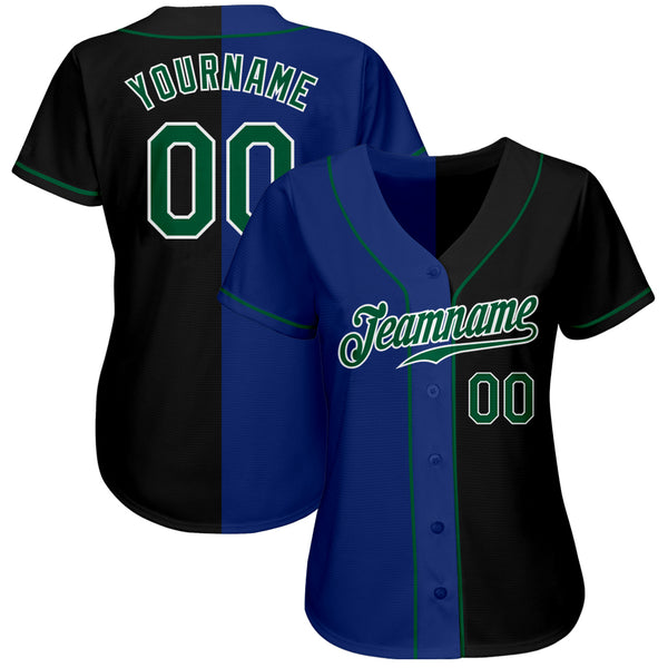 Custom Black Kelly Green-Royal Authentic Split Fashion Baseball Jersey