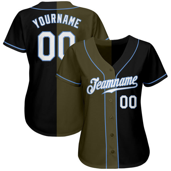 Custom Black White-Olive Authentic Split Fashion Baseball Jersey