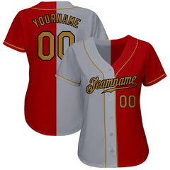 Custom Steel Gray Red-Old Gold Authentic Baseball Jersey Fast