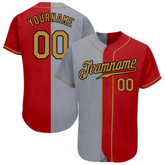 Custom Steel Gray Red-Old Gold Authentic Baseball Jersey Fast