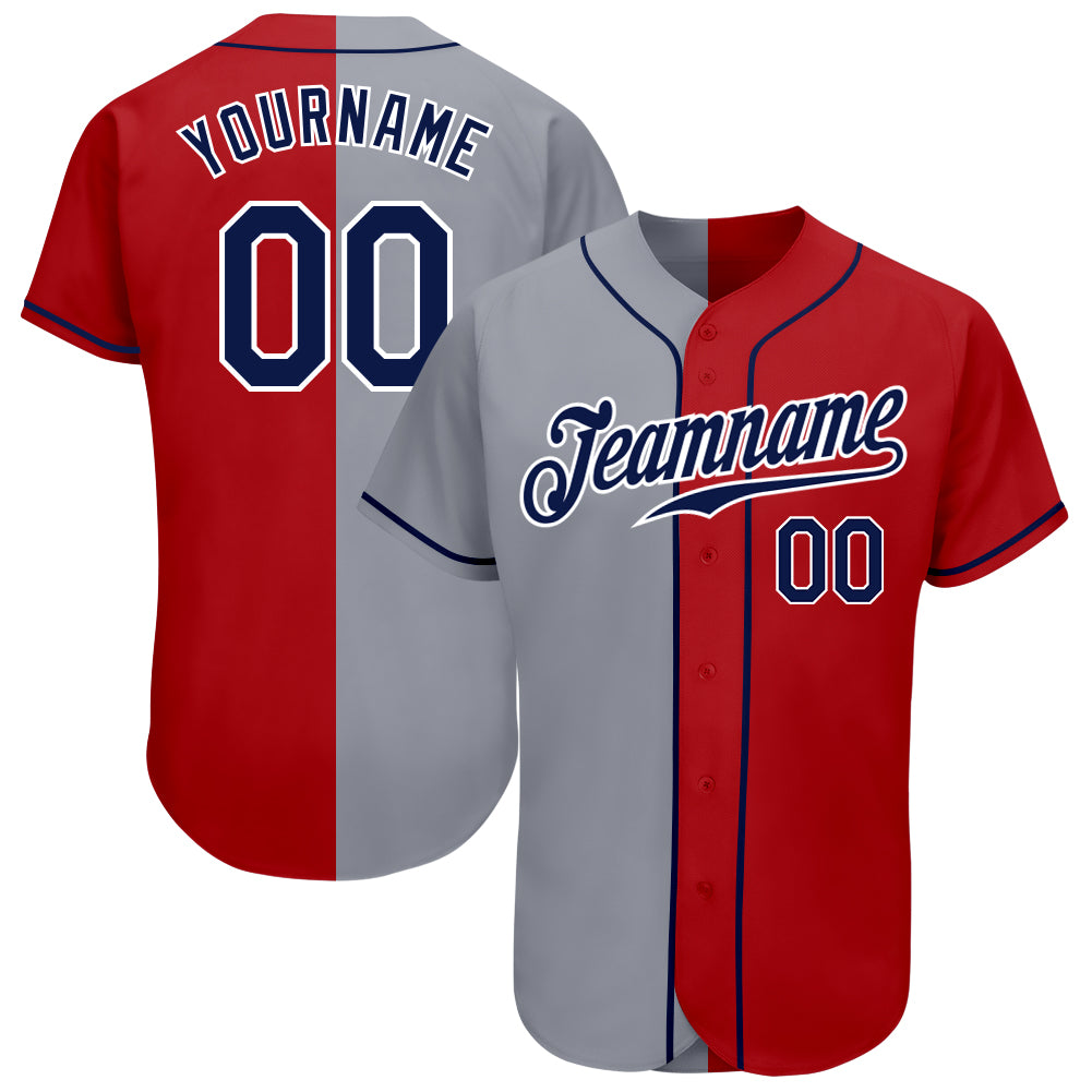 Custom Red Navy-Gray Authentic Split Fashion Baseball Jersey