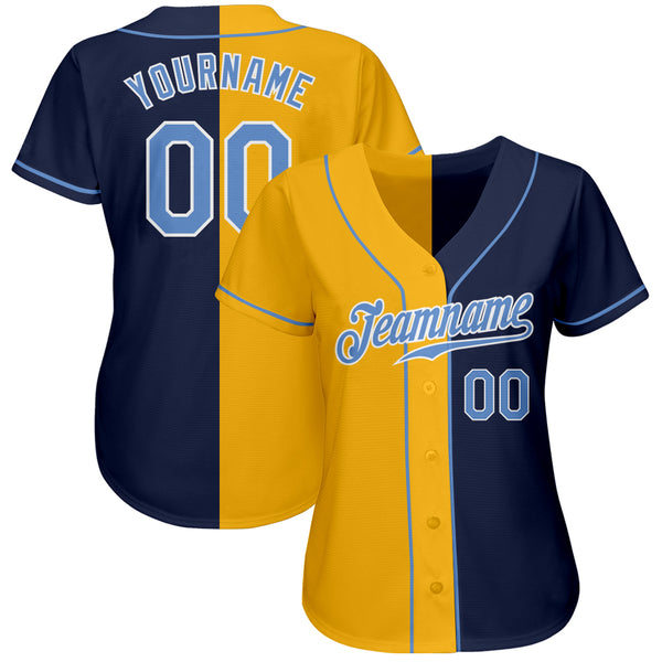 Custom Navy Light Blue-Yellow Authentic Split Fashion Baseball Jersey