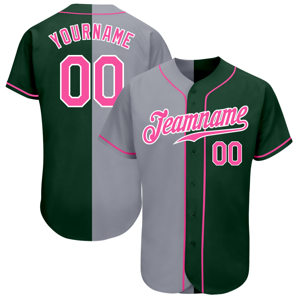 Custom Name Gray Kelly Green Pink Split Fashion Baseball Jerseys Shirt -  Freedomdesign