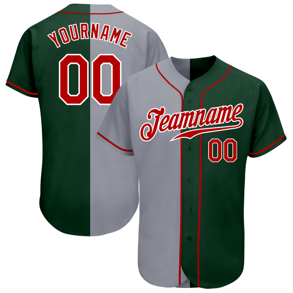 Custom Green Red-Gold Authentic Split Fashion Baseball Jersey Women's Size:2XL