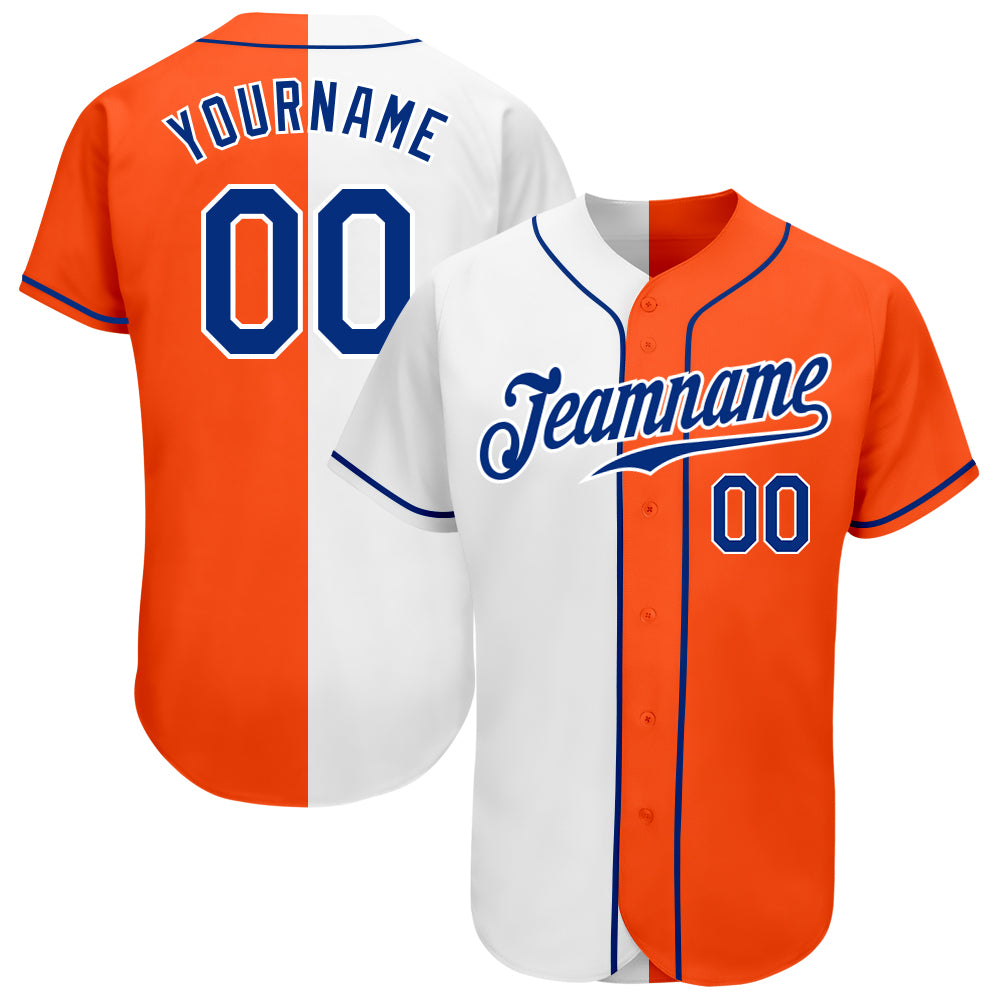 Custom Orange Royal-White Authentic Split Fashion Baseball Jersey