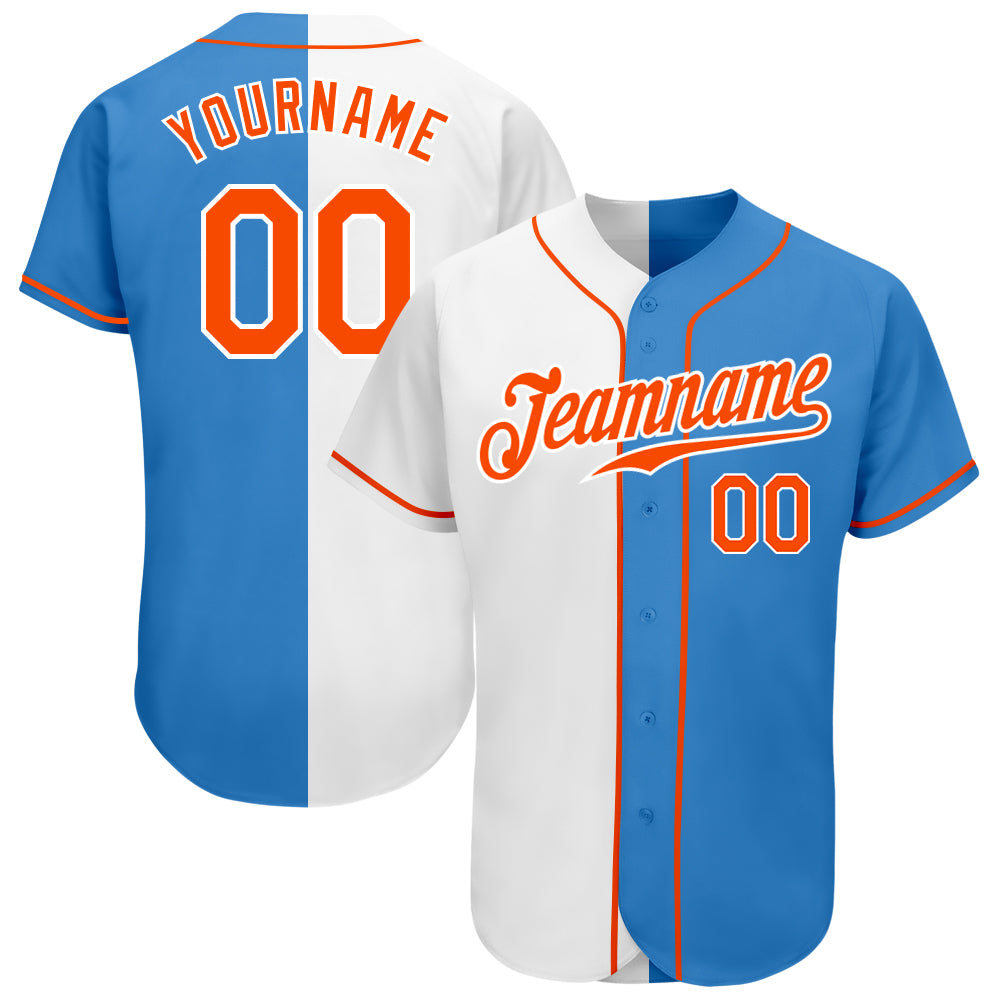 Custom Powder Blue Orange-White Authentic Split Fashion Baseball Jersey