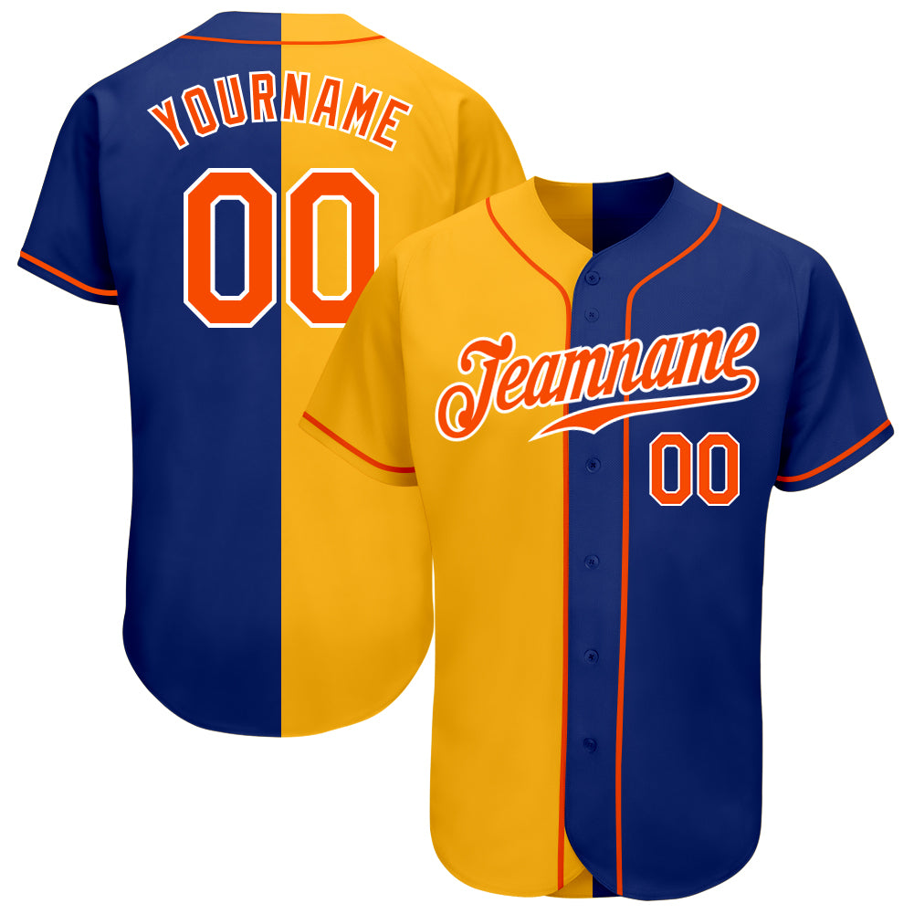 Custom Royal Orange-Yellow Authentic Split Fashion Baseball Jersey