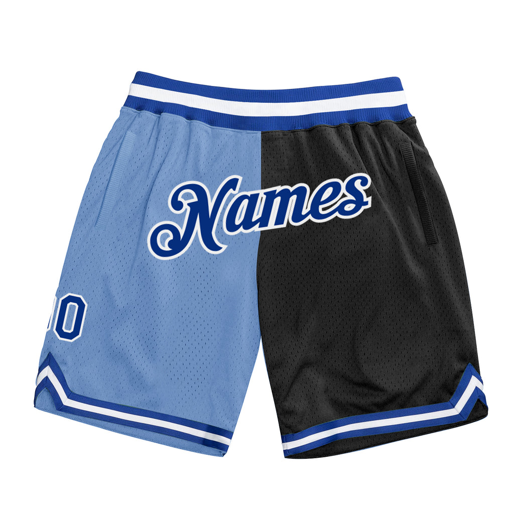 Custom Light Blue Royal-Black Authentic Throwback Split Fashion Basketball Shorts