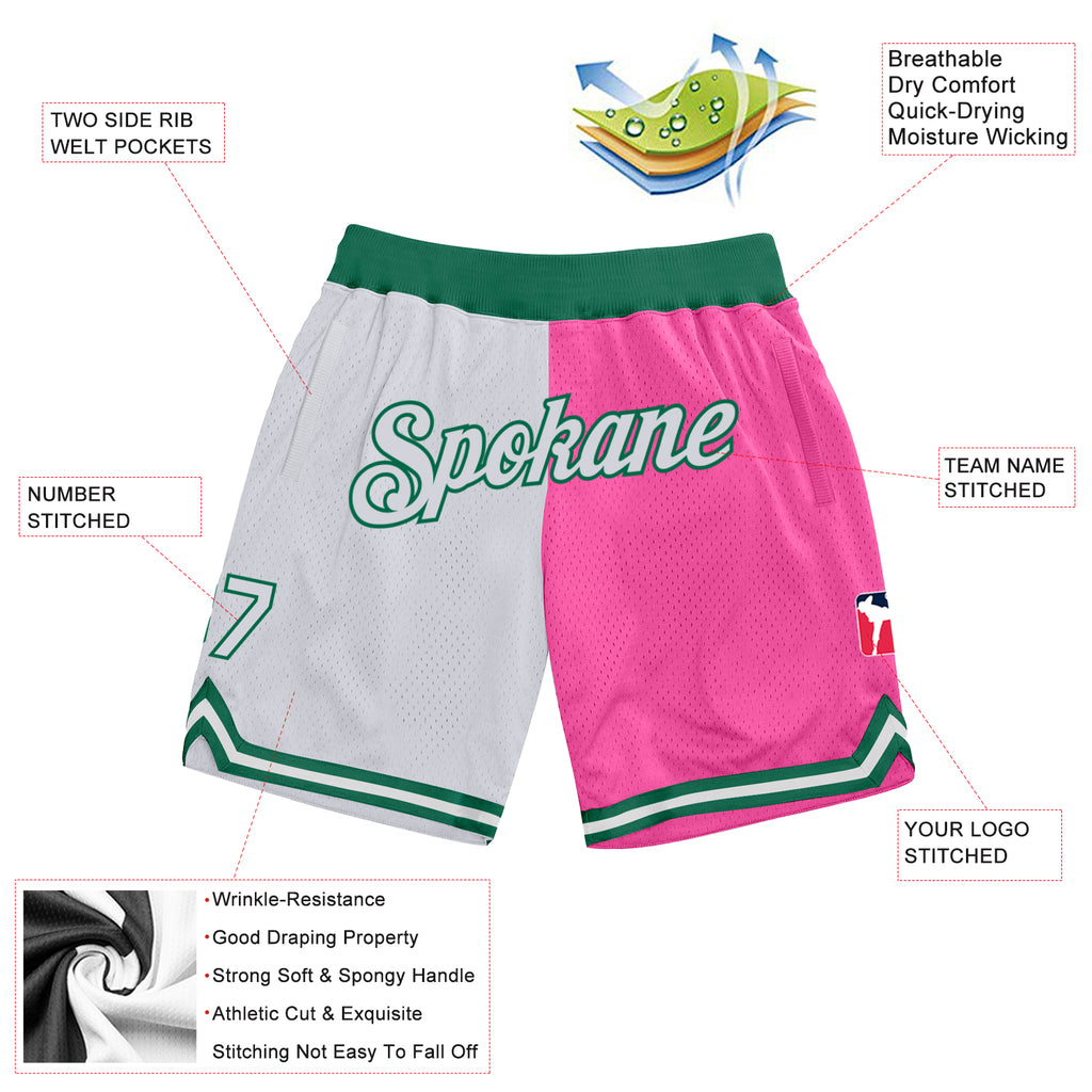 Cheap Custom Pink Green-White Authentic Throwback Basketball