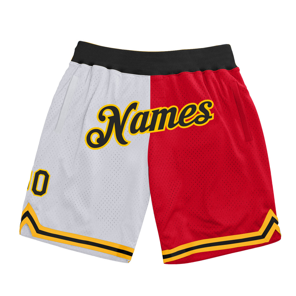 Custom White Black-Red Authentic Throwback Split Fashion Basketball Shorts