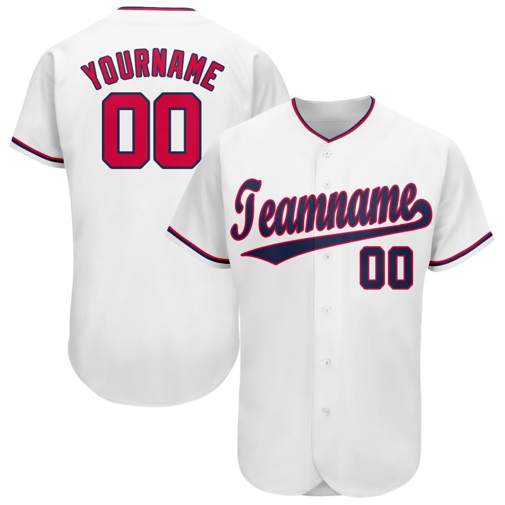 Custom White Red-Navy Baseball Jersey