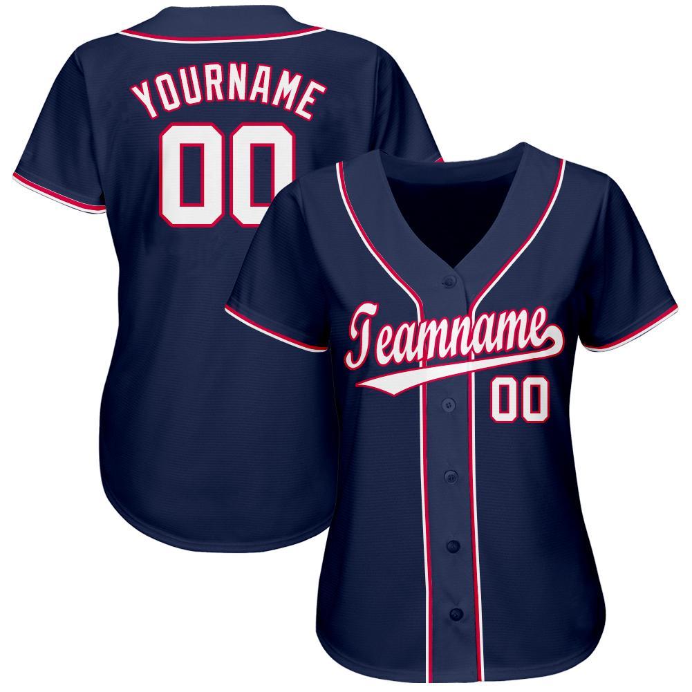 Custom Navy White-Red Softball Jersey