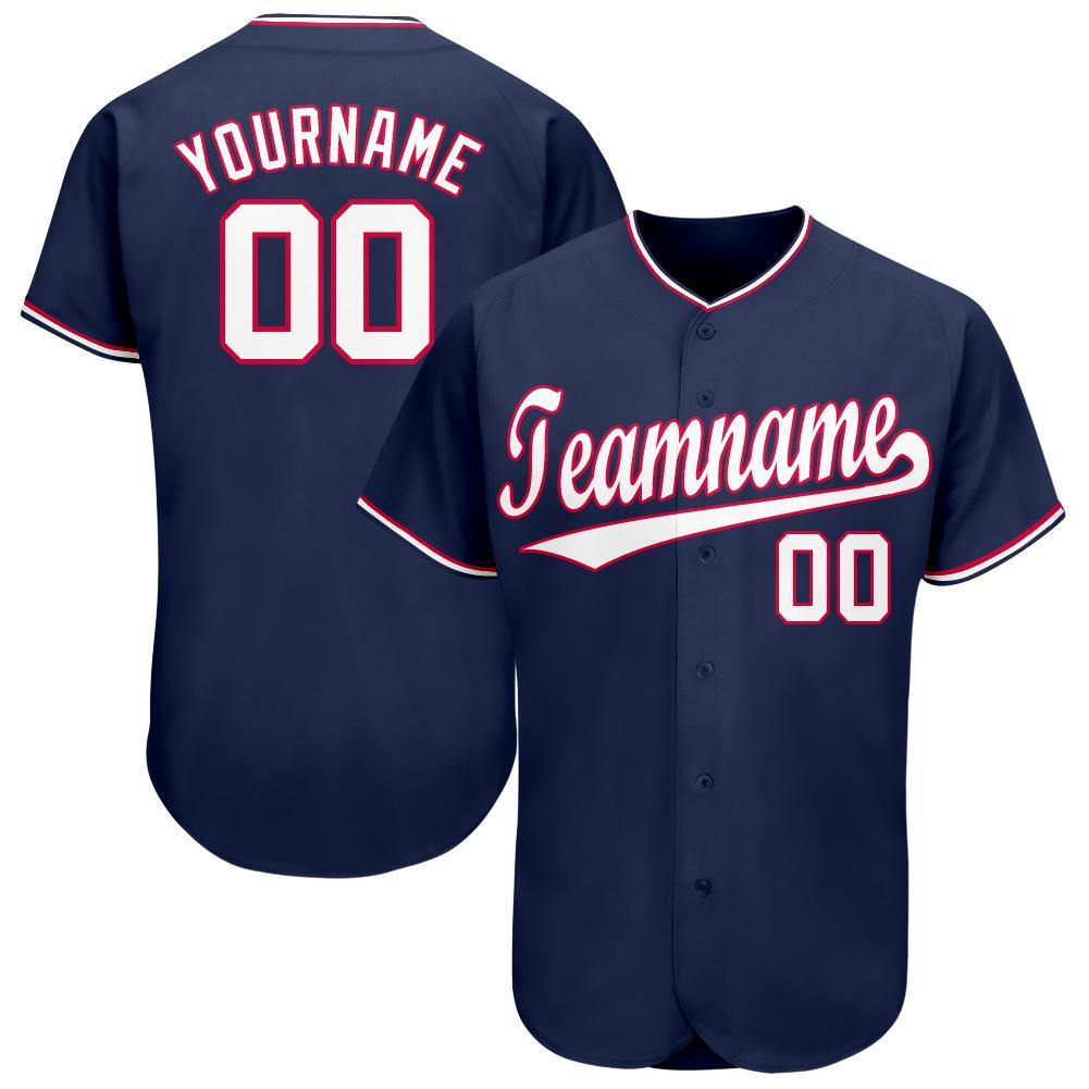 Custom White Red-Navy Baseball Jersey