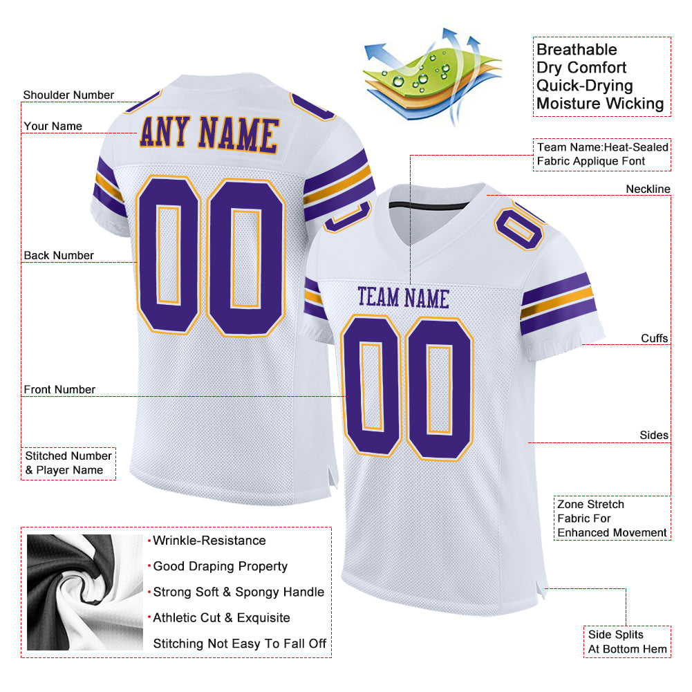 FIITG Custom Football Jersey Purple Gold-White Mesh Authentic