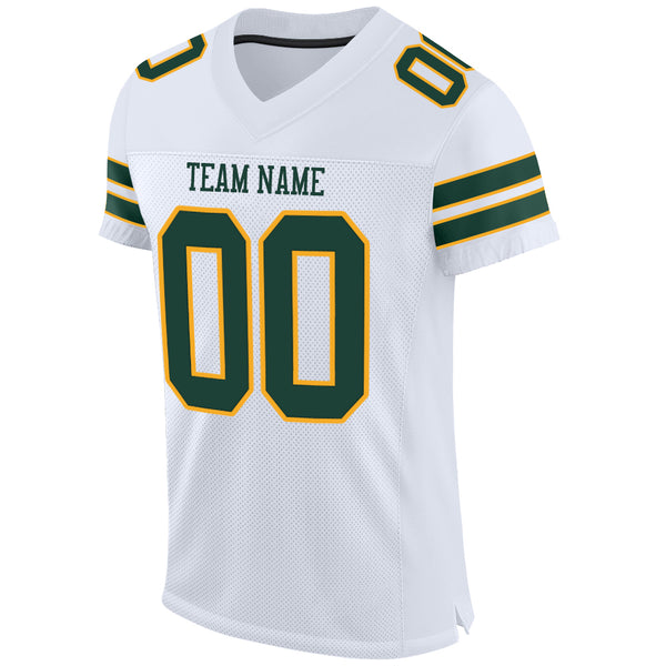 Custom White Green-Gold Mesh Authentic Football Jersey