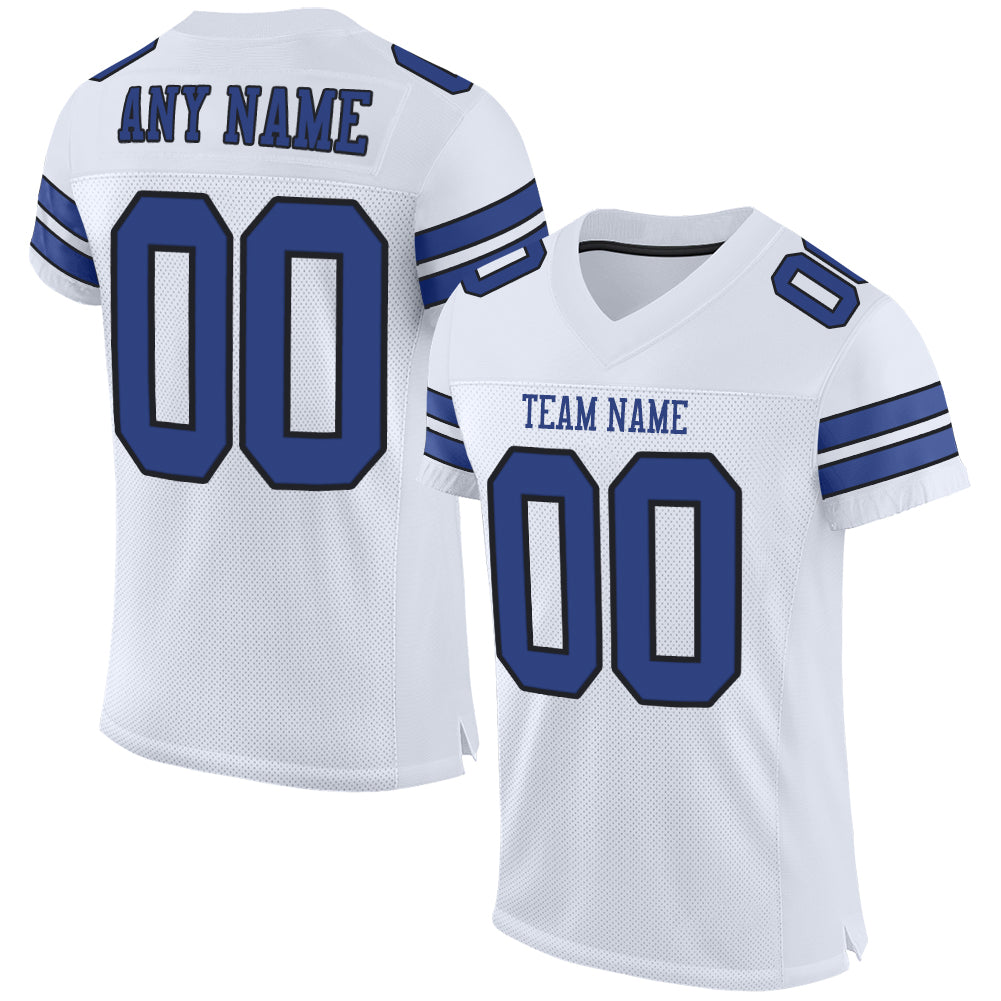 Custom White Light Blue-Royal Mesh Authentic Football Jersey