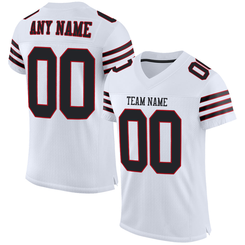 Custom White Black-Red Mesh Authentic Football Jersey