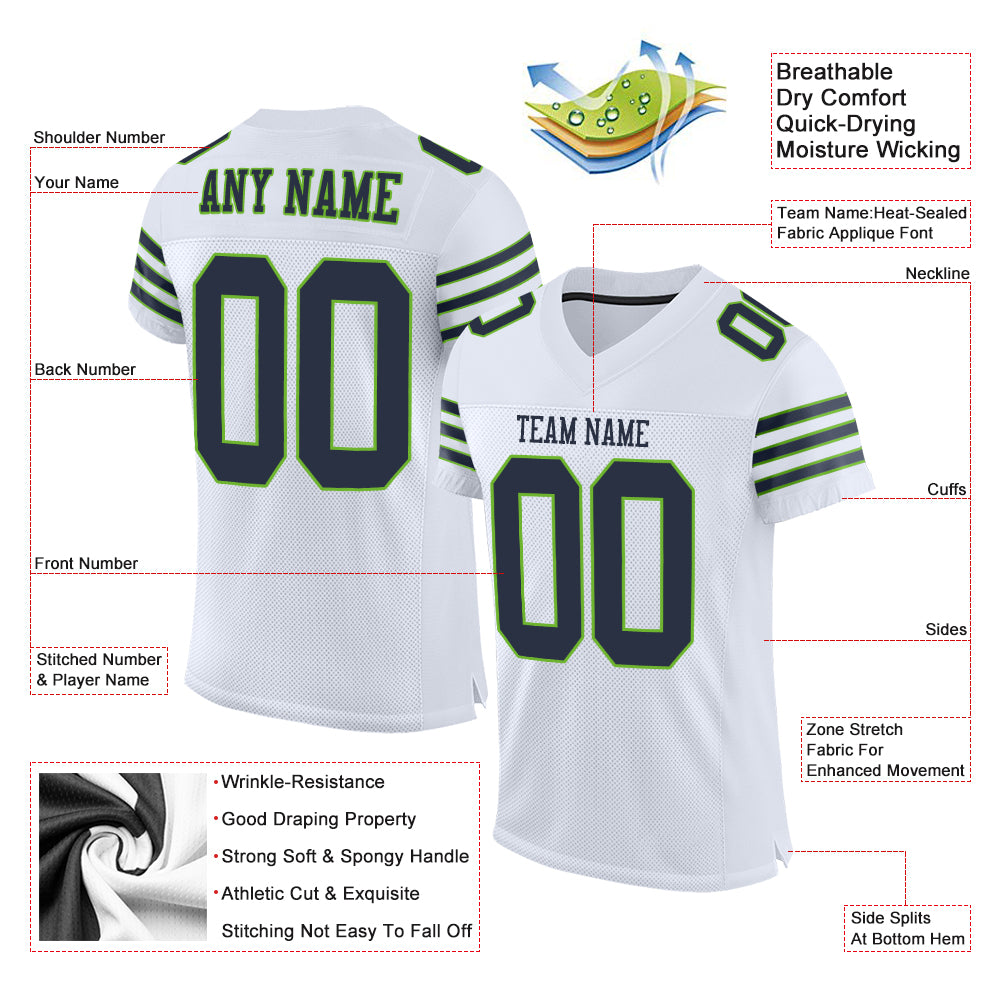 Custom Neon Green White-Navy Mesh Authentic Football Jersey Football  Authentic Mesh