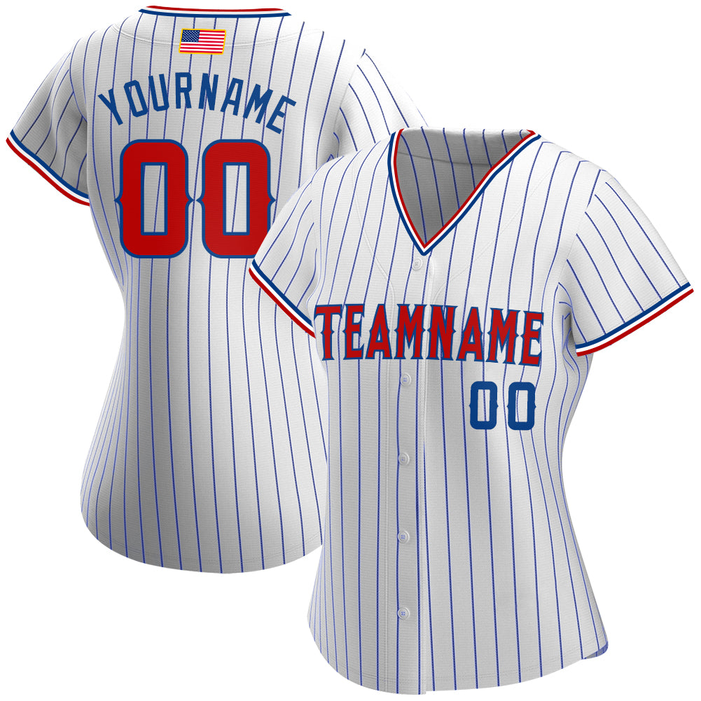 Custom White Red Pinstripe Red-Light Blue Authentic Raglan Sleeves Baseball  Jersey