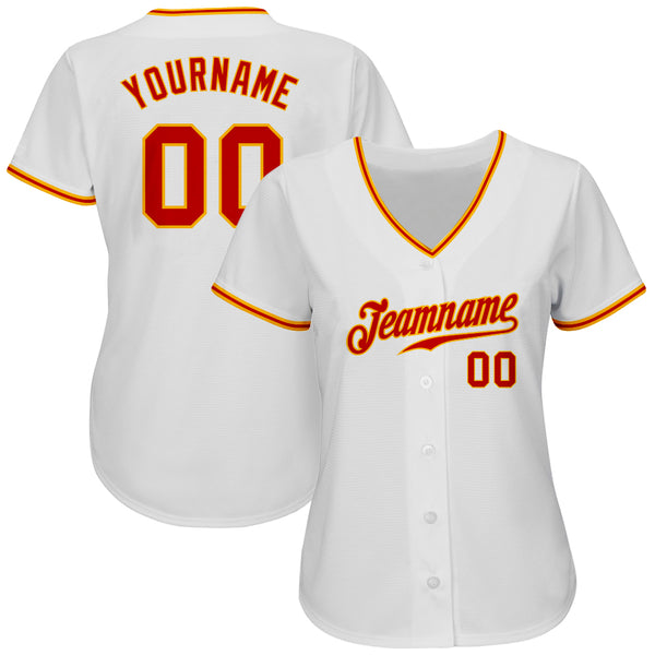 Custom White Red-Gold Authentic Baseball Jersey