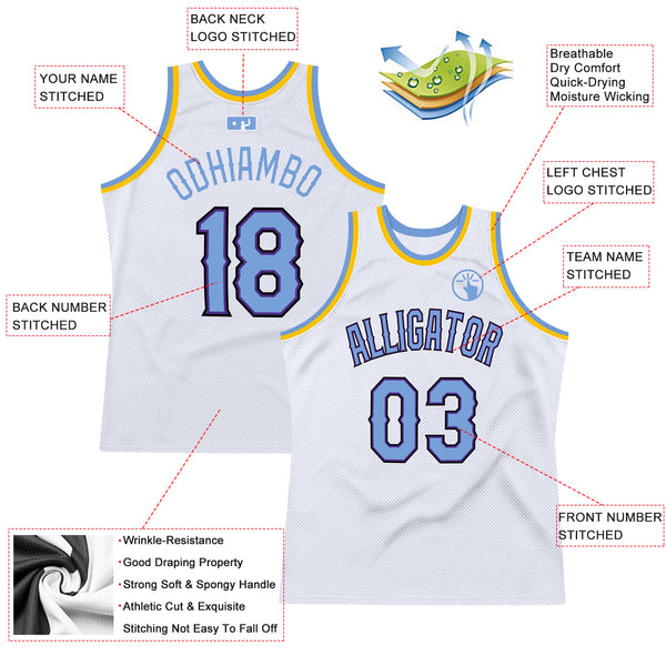 Custom White Light Blue-Purple Authentic Throwback Basketball Jersey