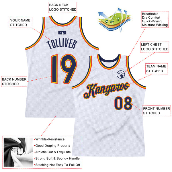 Custom White Navy-Orange Authentic Throwback Basketball Jersey