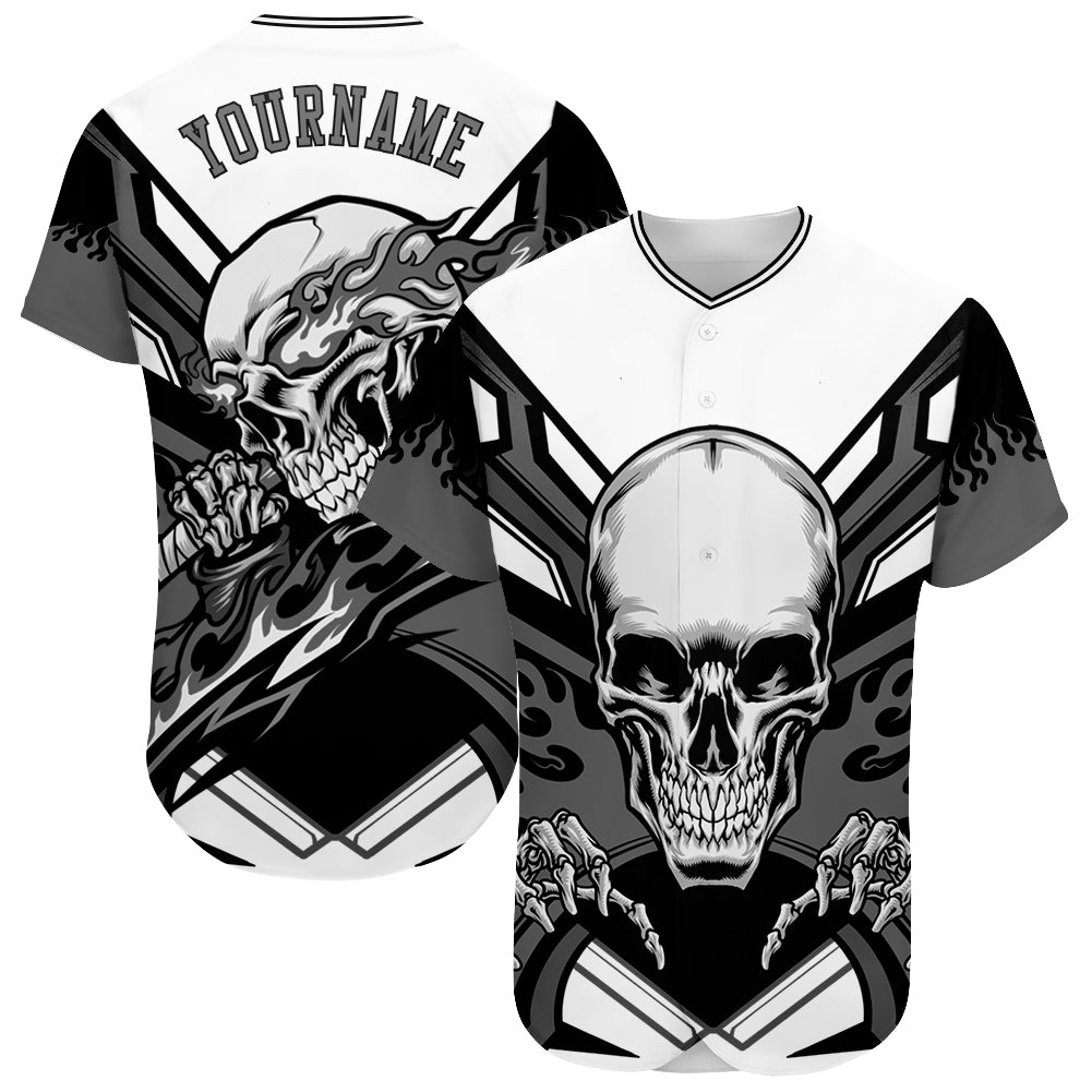 Custom Skull Fashion Baseball Jersey Camo Cream-Olive 3D Authentic