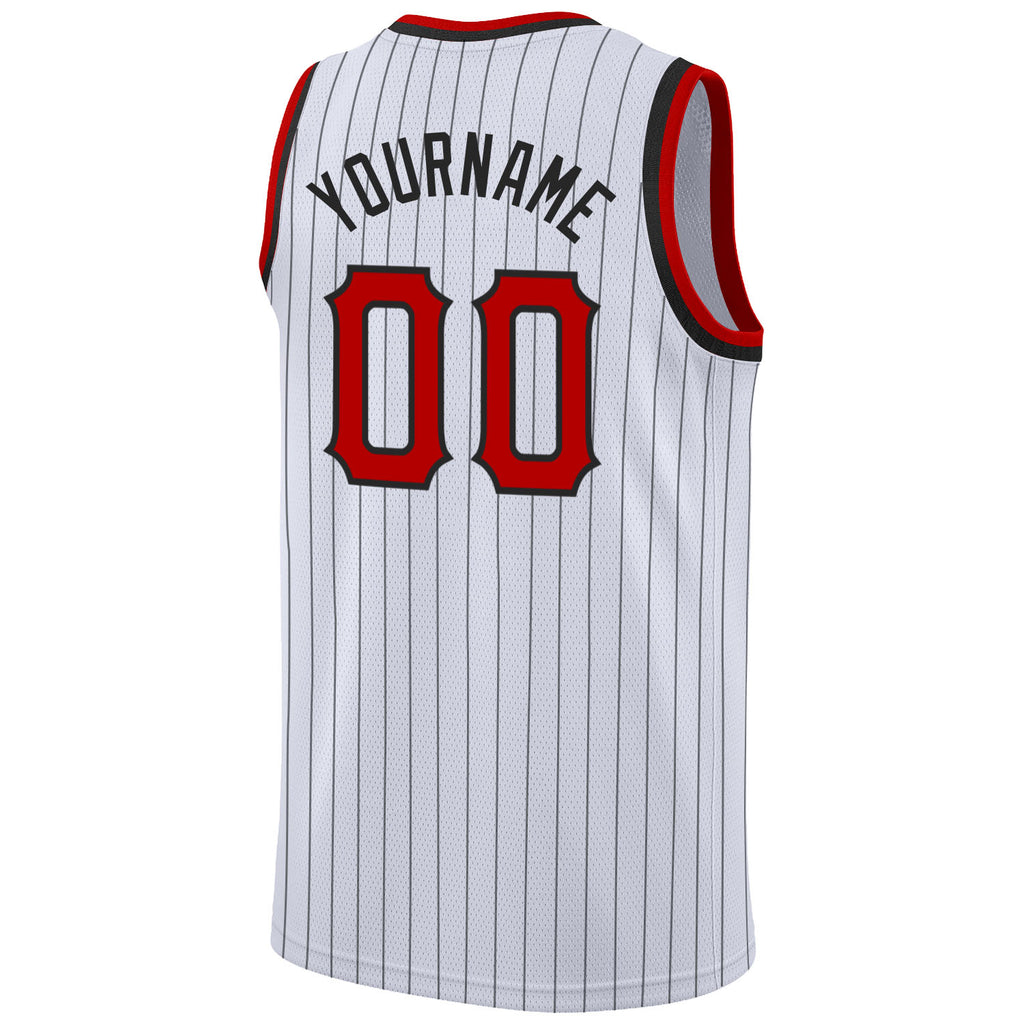 FIITG Custom Basketball Jersey Black Red Pinstripe Red-White Authentic