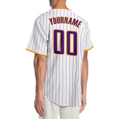 Custom White Purple Pinstripe Purple-Gold Authentic Throwback