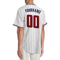 Custom Navy White Pinstripe White-Red Authentic Baseball Jersey Discount