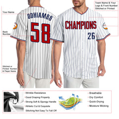 Custom Red White Pinstripe Navy-White Authentic Baseball Jersey Discount