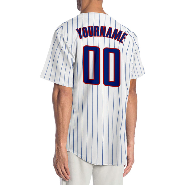 Custom White Royal Pinstripe Royal-Red Authentic Baseball Jersey