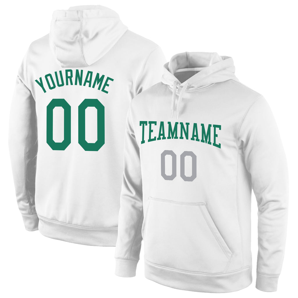 Custom Stitched White Kelly Green-Gray Sports Pullover Sweatshirt Hoodie