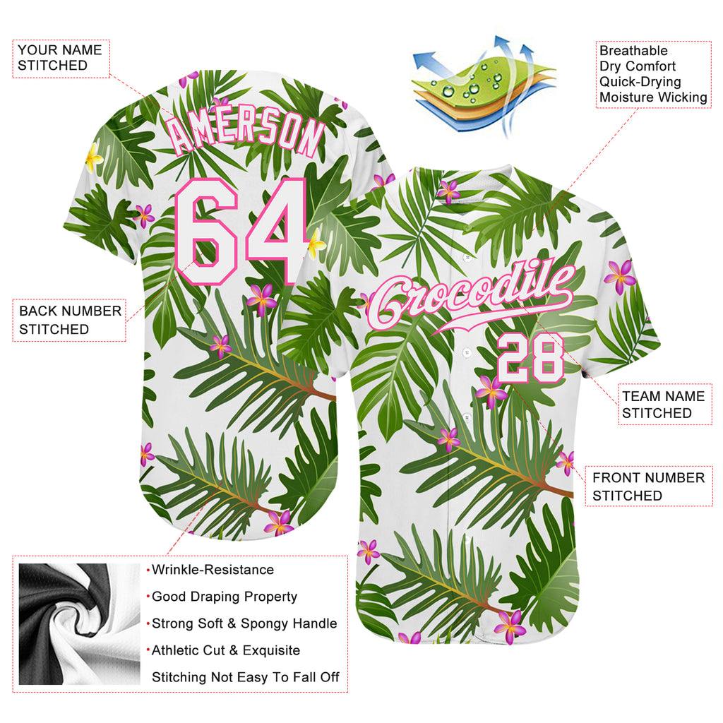 Custom Black Black-Kelly Green 3D Pattern Design Tropical Palm Leaves Authentic Baseball Jersey Men's Size:M