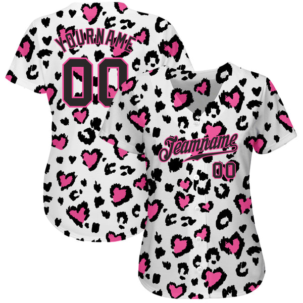 Custom White Black-Pink 3D Pattern Design Leopard Authentic Baseball Jersey